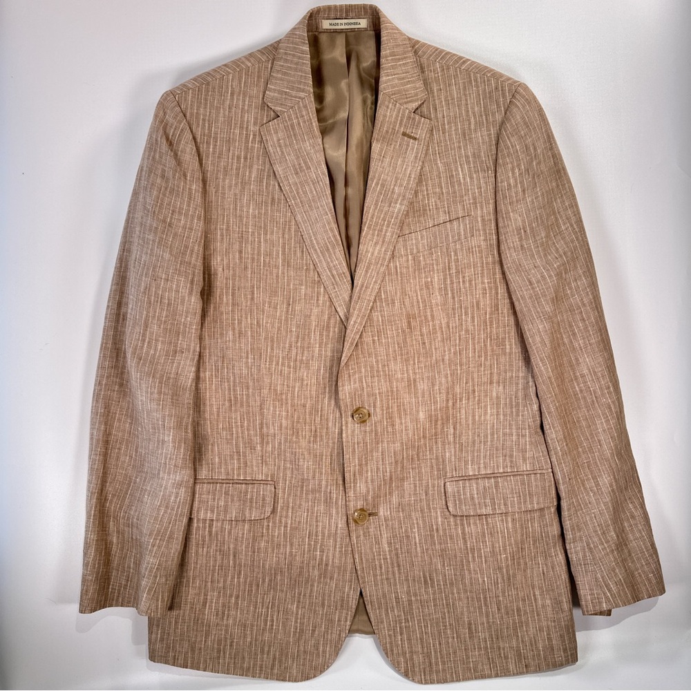 Lauren Ralph Lauren Linen Pinstripe Sport Coat Mens M Tan Coastal Quiet Luxury - Picture 2 of 13